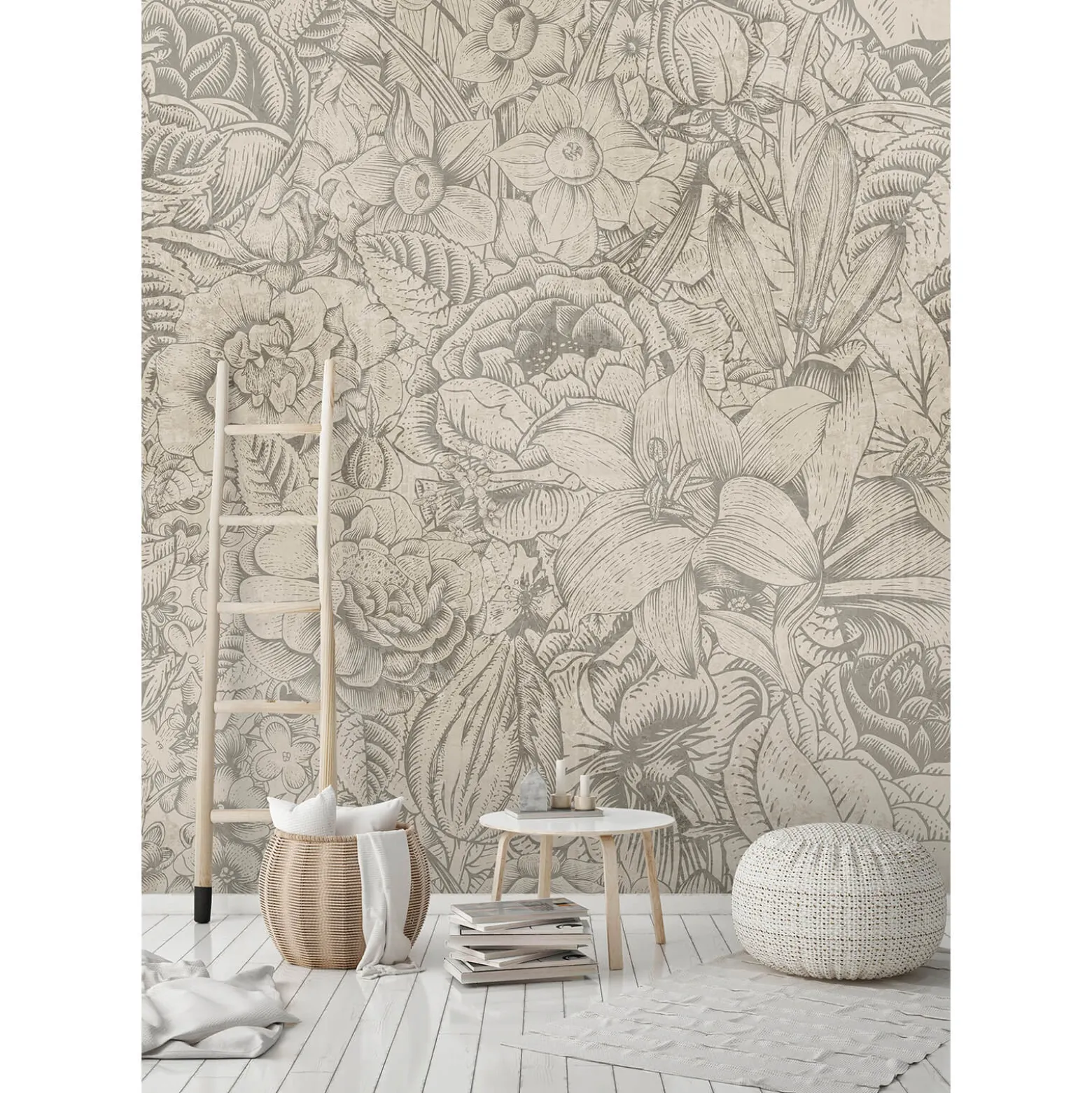 Fototapete Vlies Blumen Botanik beige grau Premium