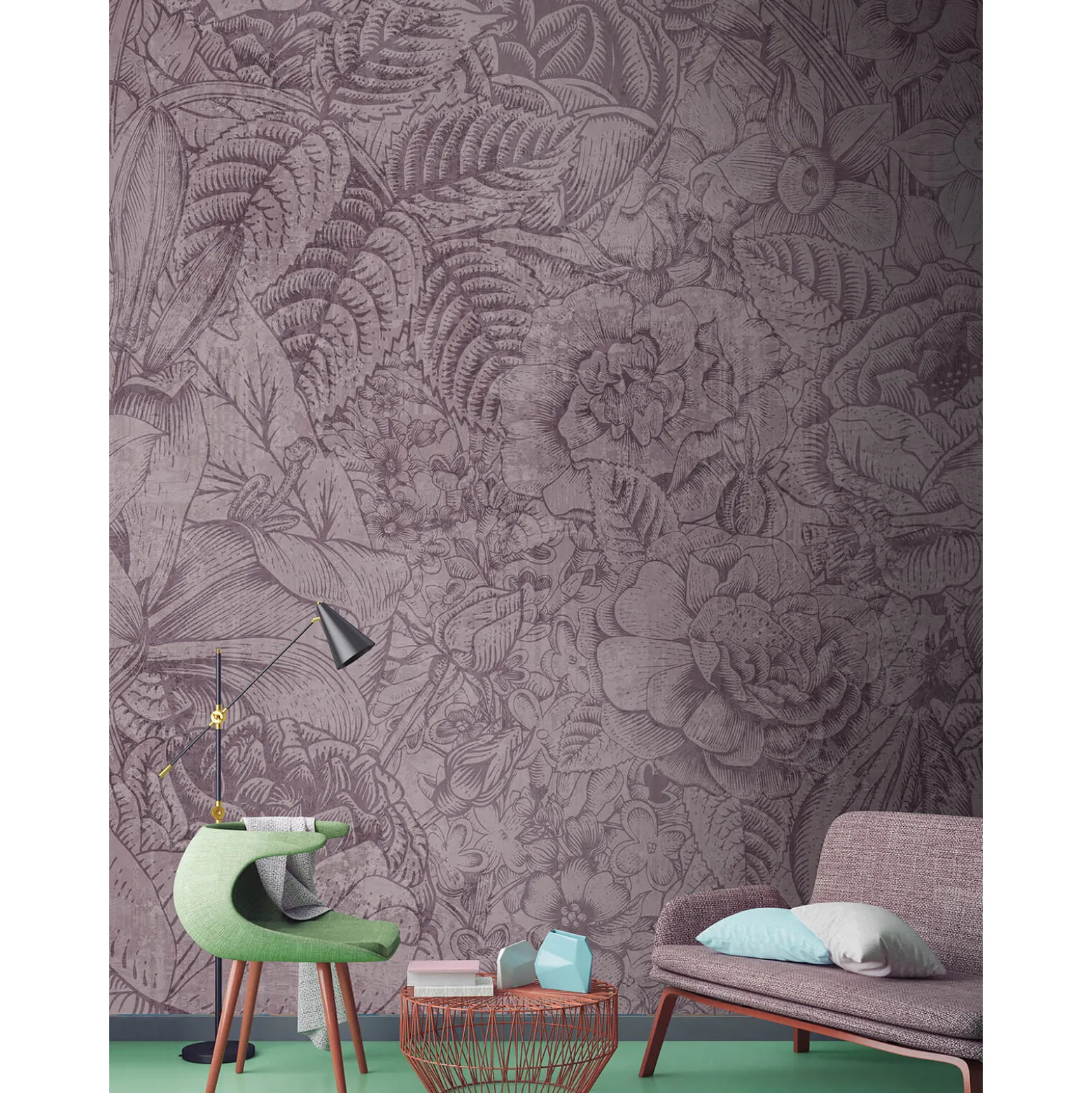 Fototapete Vlies Blumen Botanik grau beige Premium