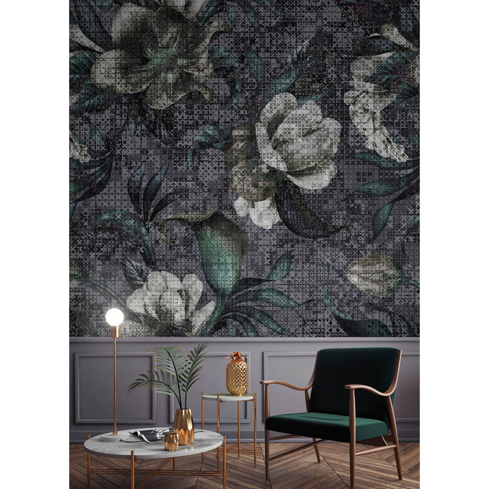 Fototapete Vlies Blumen Floral Kreuze grau weiß Premium
