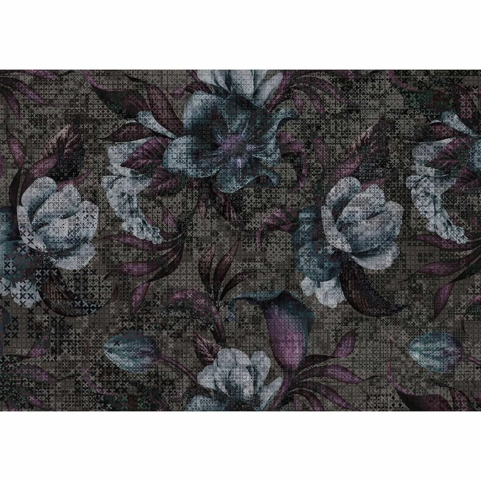 Fototapete Vlies Blumen Floral Kreuze taupe blau Premium