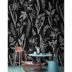 Fototapete Vlies Blumen Floral Tafel schwarz Premium