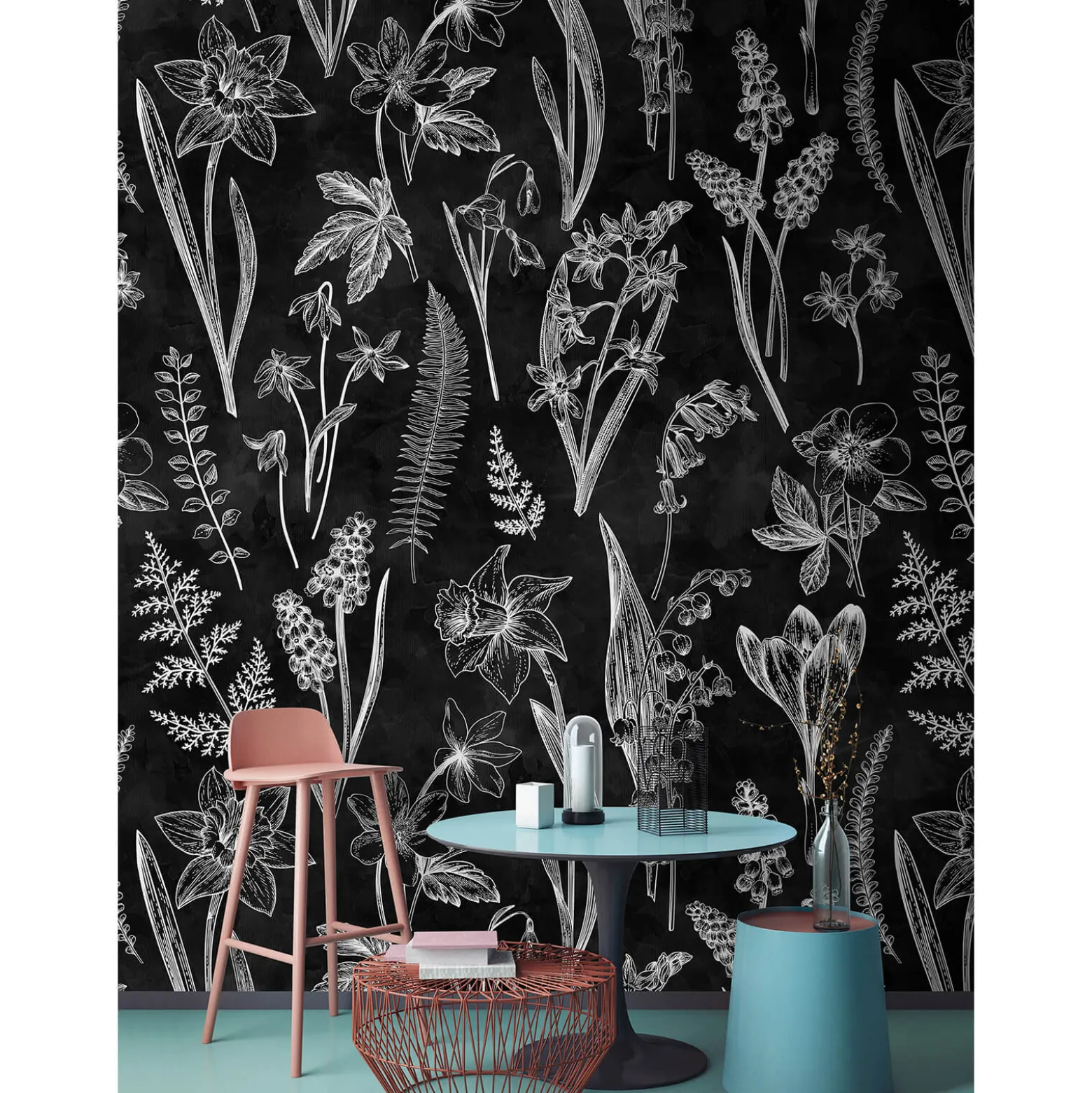 Fototapete Vlies Blumen Floral Tafel schwarz Premium