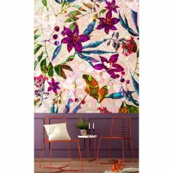 Fototapete Vlies Blumen Floral Mosaik Neon lila bunt