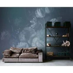 Fototapete Vlies Blumen Floral Kariert blau Premium