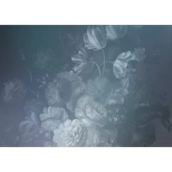 Fototapete Vlies Blumen Floral Kariert blau Premium