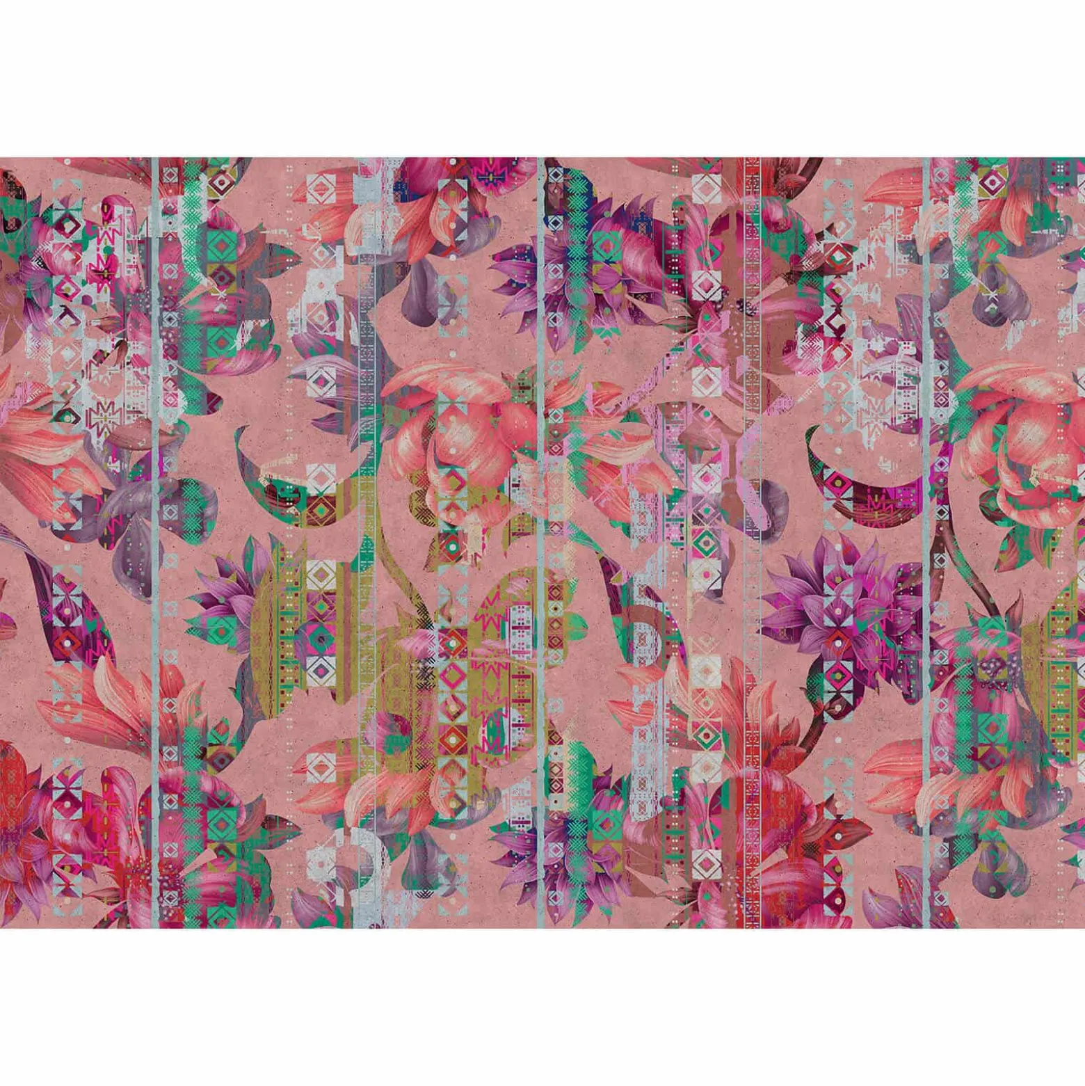 Fototapete Vlies Blumen Floral Grafik rosa rot Premium