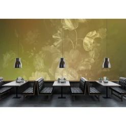 Fototapete Vlies Blumen Floral Kariert gelb Premium