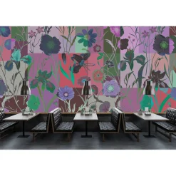 Fototapete Vlies Blumen grün rot violett Premium