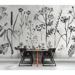 Fototapete Vlies Blumen Kräuter grau schwarz Premium