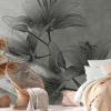 Fototapete Vlies Blumen Kunst Striche grau 38278-1
