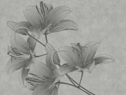Fototapete Vlies Blumen Kunst Striche grau 38278-1