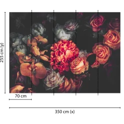 Fototapete Vlies Blumen Rosen Floral orange rot schwarz
