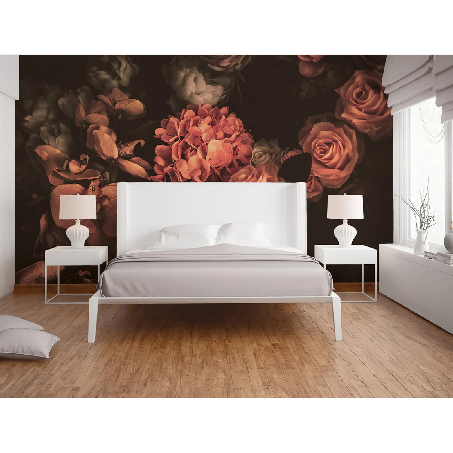 Fototapete Vlies Blumen Rosen Floral rosa schwarz