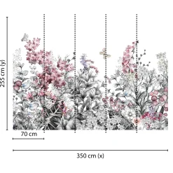Fototapete Vlies Blumen Schmetterling Floral grau rosa