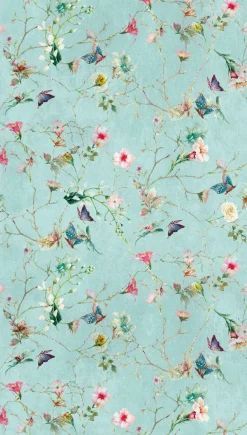 Fototapete Vlies Blumen Schmetterlinge blau bunt 38268-1