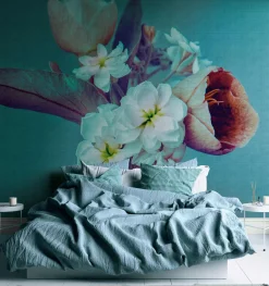 Fototapete Vlies Blumen Textil Floral blau weiß 38269-1