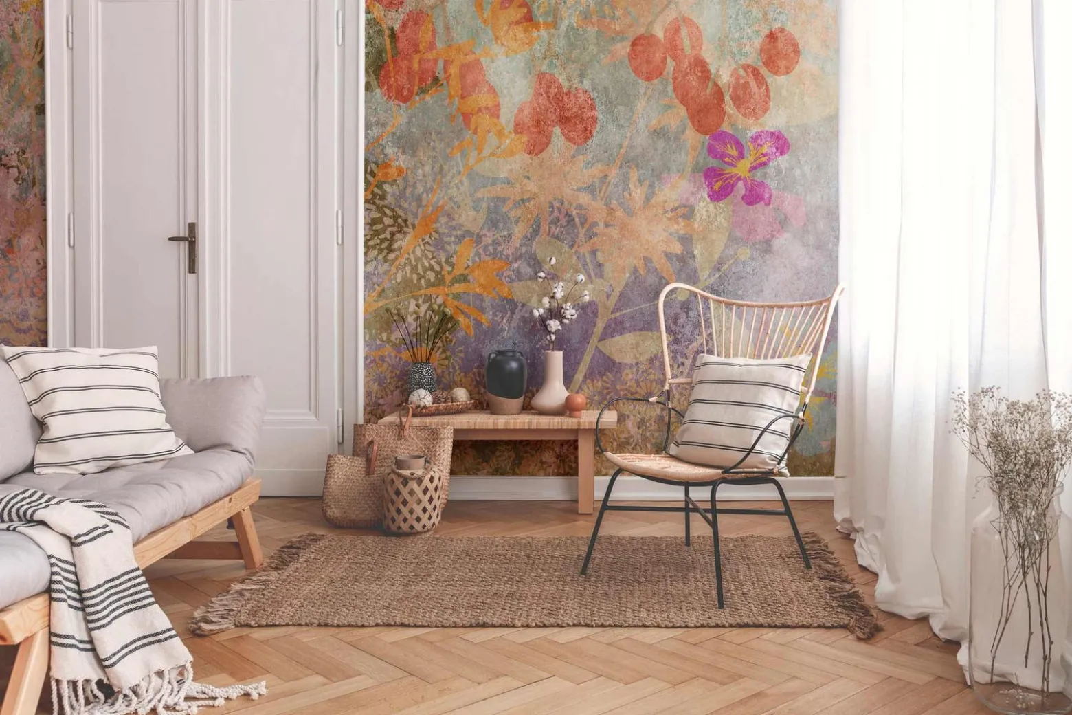 Fototapete Vlies Blumen Vintage Kunst grau 38264-1