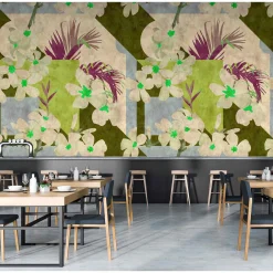 Fototapete Vlies Blumen Vintage beige grün Premium