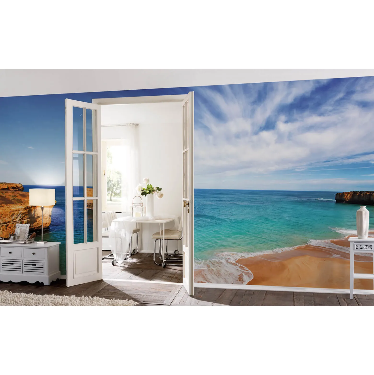 Fototapete Vlies Bucht Meer Strand blau braun