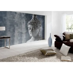 Fototapete Vlies Buddha Asia Skulptur blau grau