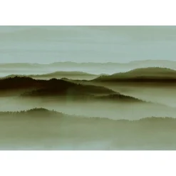 Fototapete Vlies Bäume Nebel Wald beige grün Premium