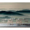 Fototapete Vlies Bäume Nebel Wald beige blau Premium