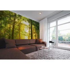 Fototapete Vlies Bäume Waldlichtung grün gelb