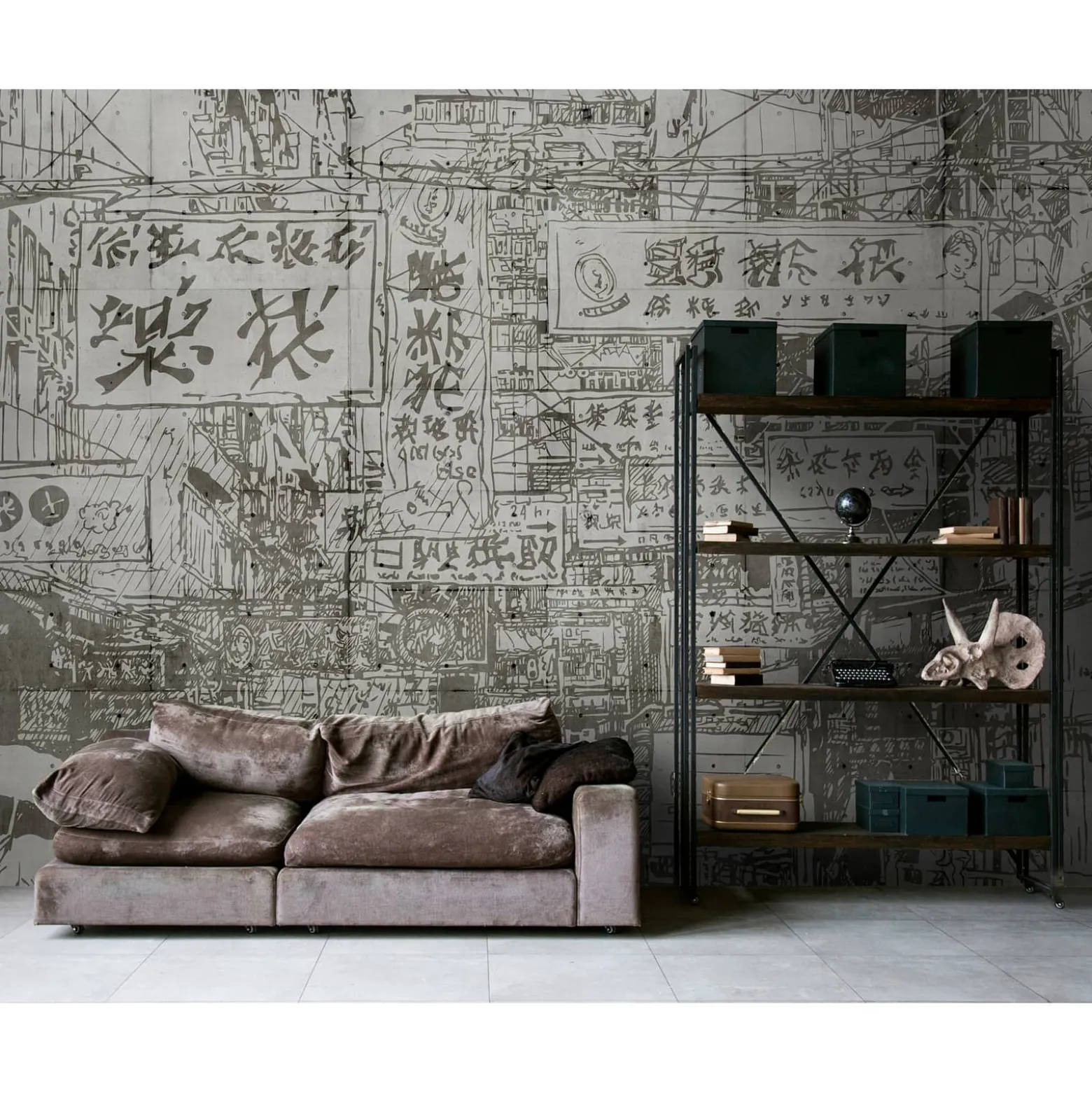 Fototapete Vlies China Zeichen Downtown grau Premium