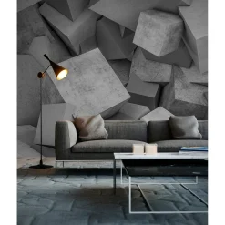 Fototapete Vlies 3D Beton Blöcke Steine grau