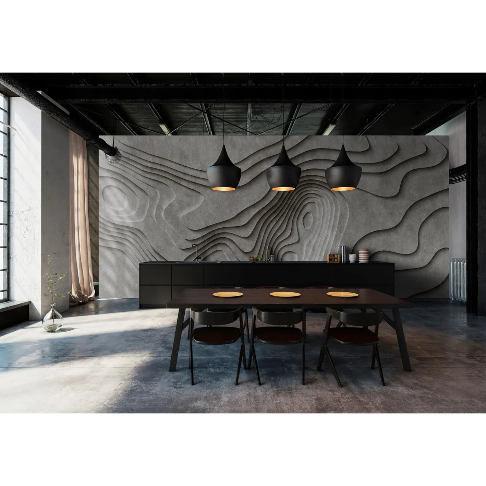 Fototapete Vlies 3D Beton Canyon Grau Schwarz Premium