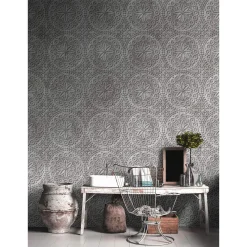 Fototapete Vlies 3D Beton Lebensblumen schwarz Premium