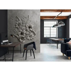 Fototapete Vlies 3D Blumen Beton grau schwarz Premium