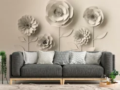 Fototapete Vlies 3D Blumen Floral grau 38293-1