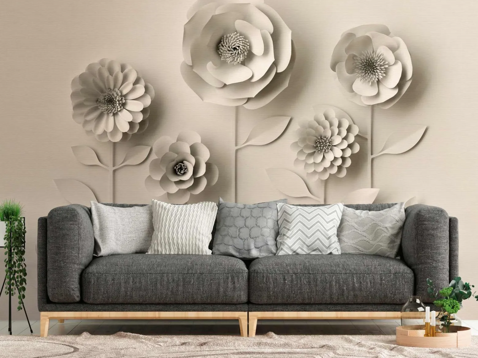 Fototapete Vlies 3D Blumen Floral grau 38293-1