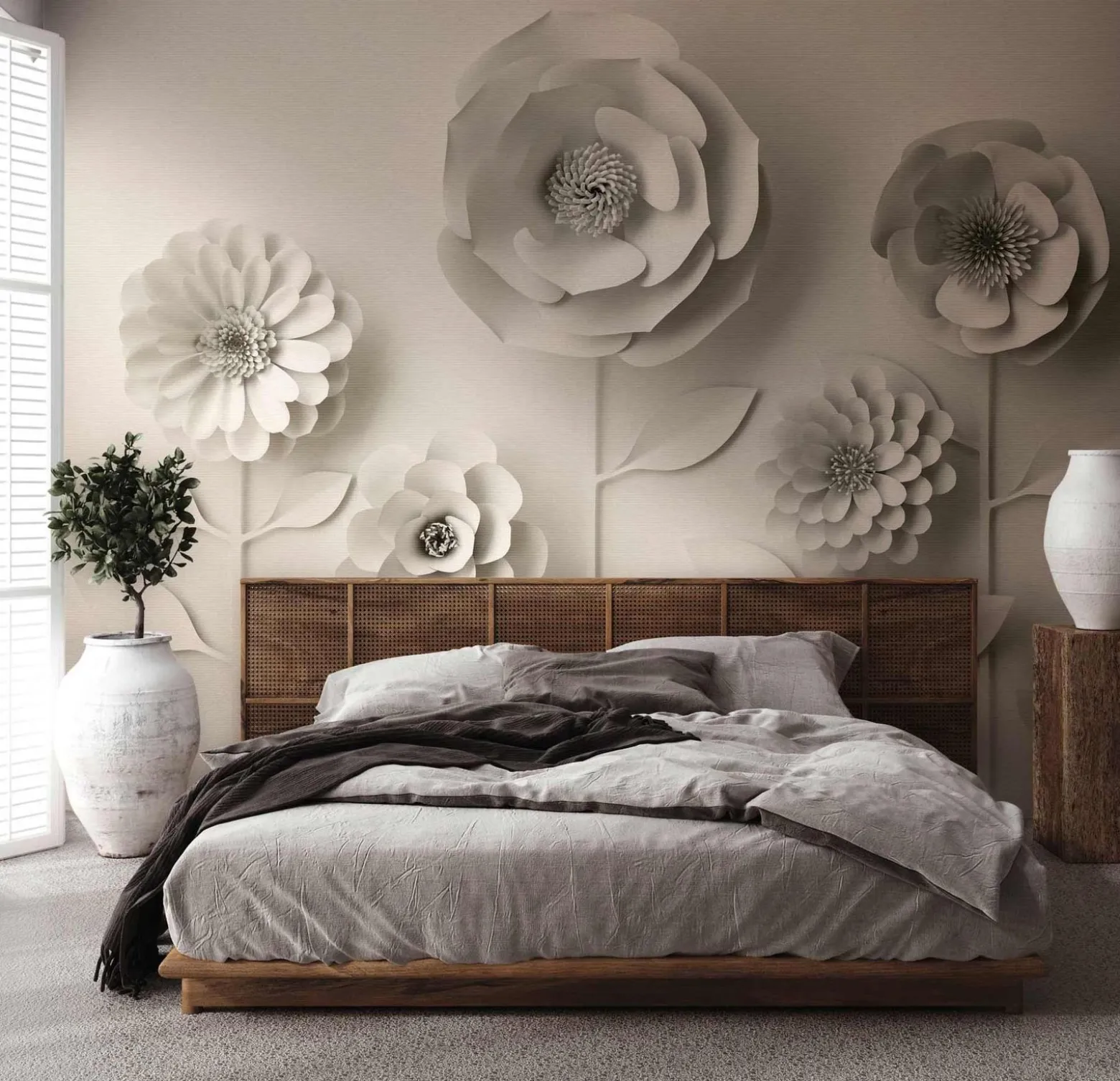 Fototapete Vlies 3D Blumen Floral grau 38293-1