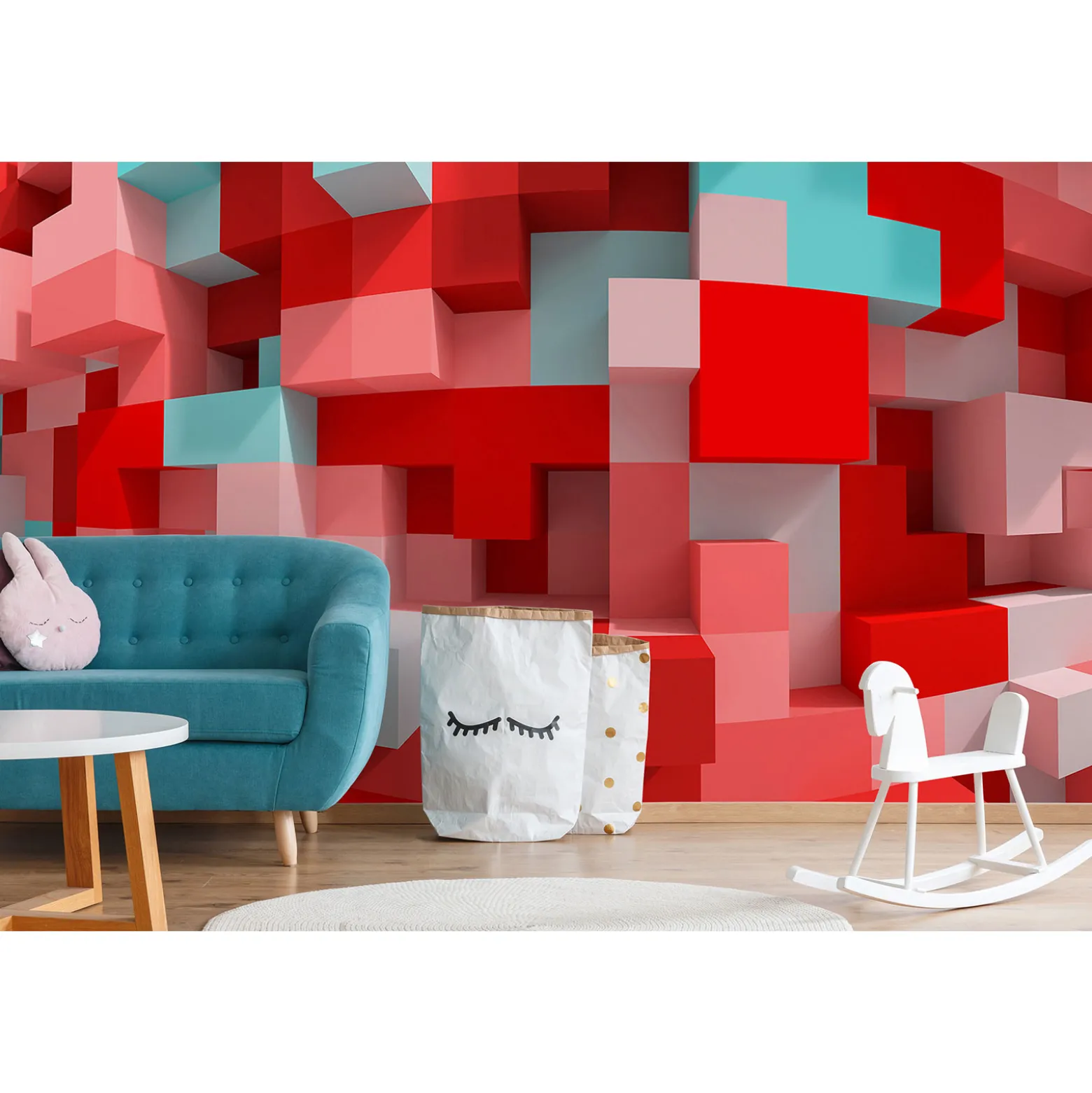 Fototapete Vlies 3D Grafisch Tetris Steine rosa