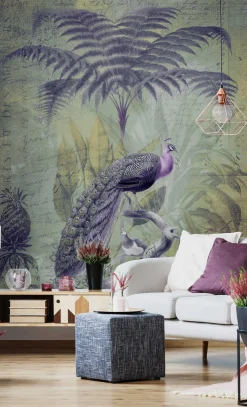 Fototapete Vlies Dschungel Pfau grün lila
