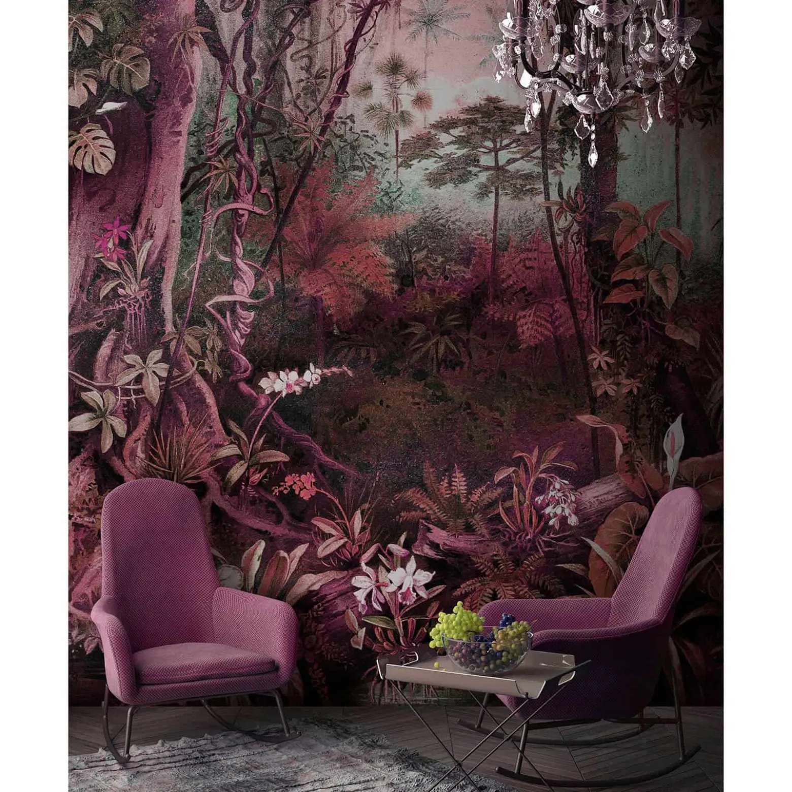 Fototapete Vlies Dschungel Pflanzen pink braun Premium