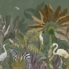 Fototapete Vlies Dschungel Tiere Floral grün 38237-1