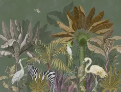 Fototapete Vlies Dschungel Tiere Floral grün 38237-1