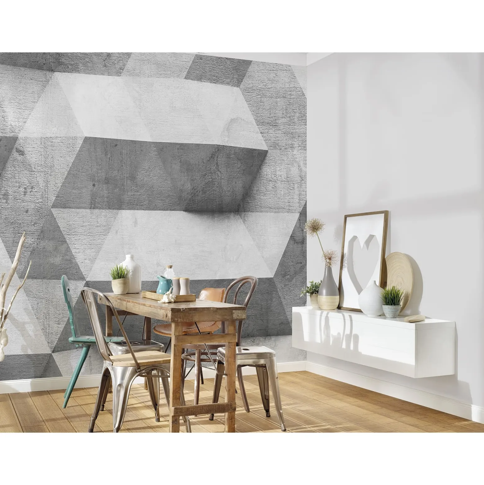 Fototapete Vlies 3D Steine Beton Dreiecke grau