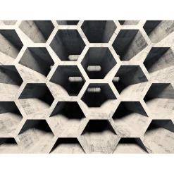 Fototapete Vlies 3D Waben Röhren Beton hellgrau
