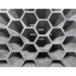 Fototapete Vlies 3D Waben Röhren Beton grau
