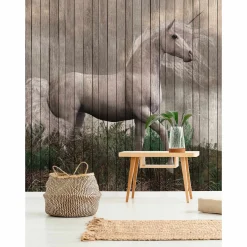 Fototapete Vlies Einhorn Holz braun beige grün Premium