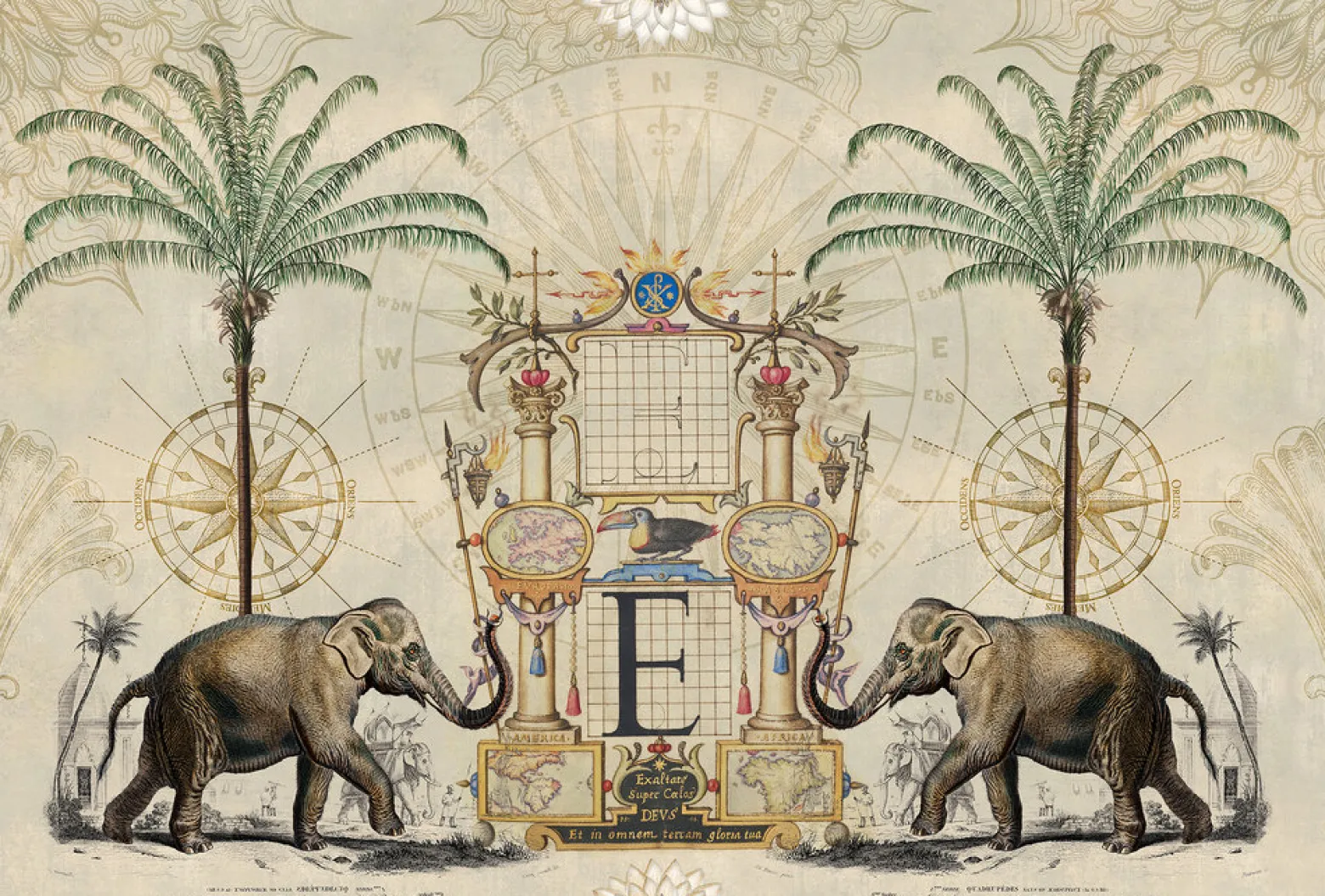 Fototapete Vlies Elefanten Orient beige grün