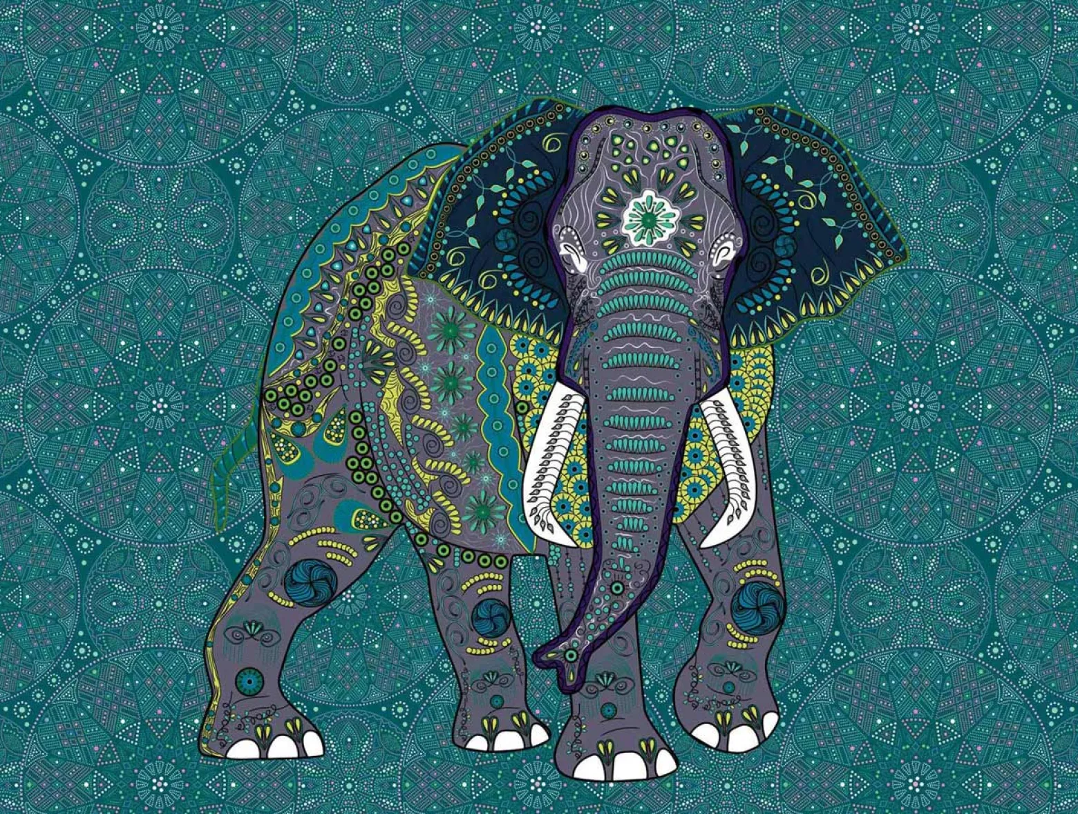 Fototapete Vlies Elefant Mandala Kunst türkis 38262-1