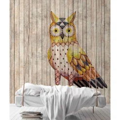 Fototapete Vlies Eule Holz beige braun gelb Premium