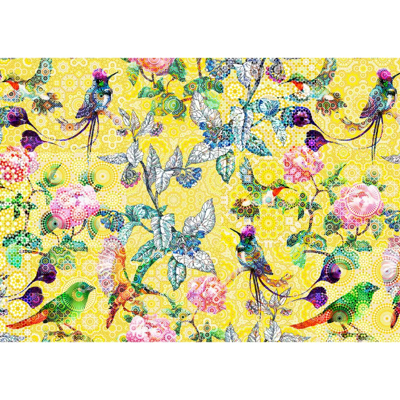 Fototapete Vlies Exotisch Vögel Floral gelb bunt Premium