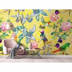 Fototapete Vlies Exotisch Vögel Floral gelb bunt Premium