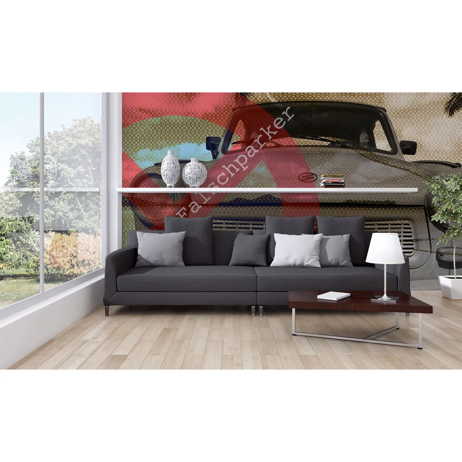 Fototapete Vlies Falschparker Auto beige braun